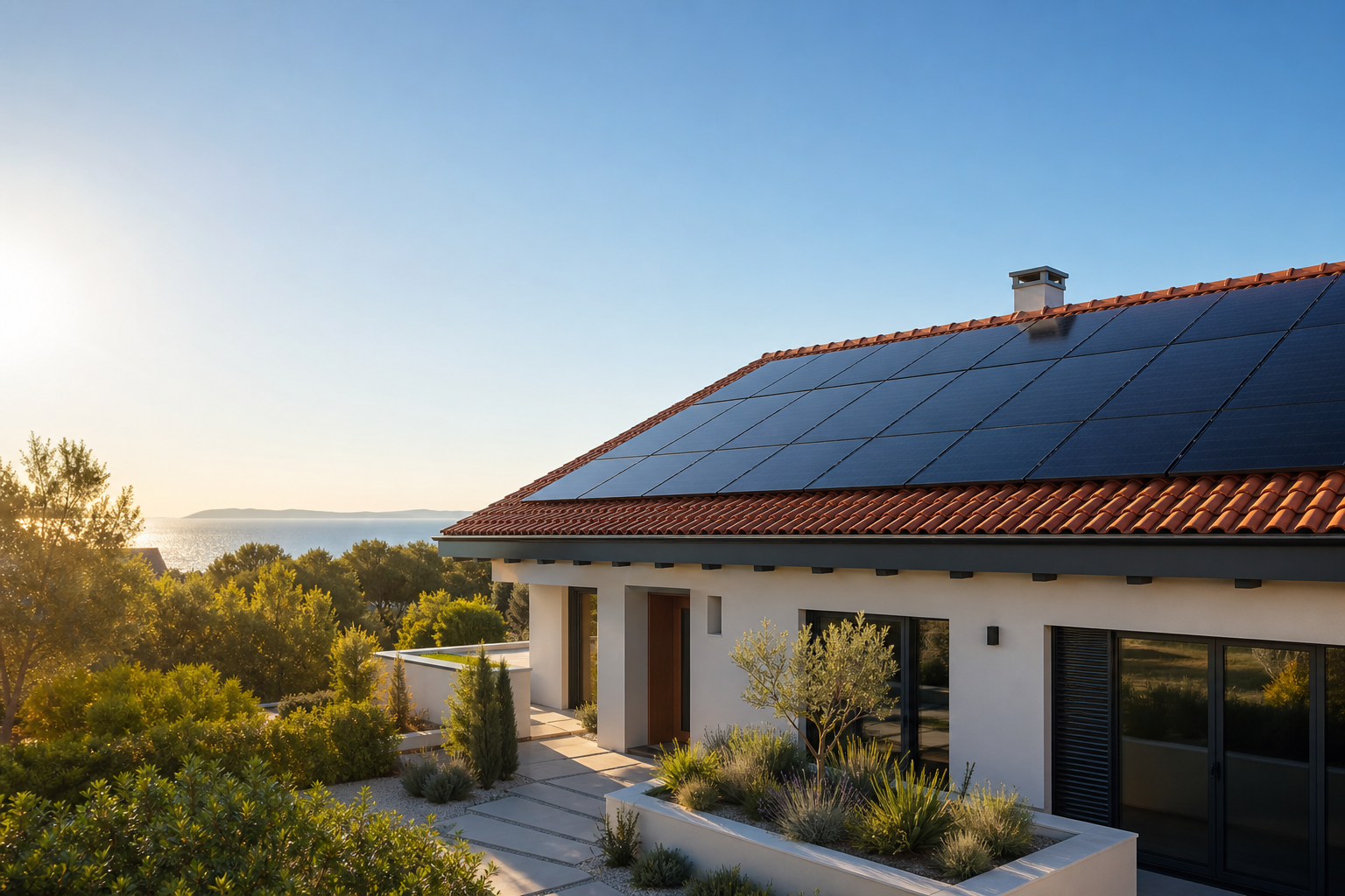 Moderna kuca u Hrvatskoj sa solarnim panelima na krovu